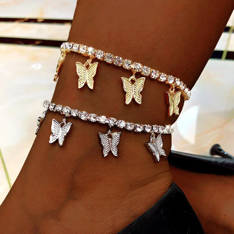 New Vintage Crystal Butterfly Anklet Bohemian Fashion Footwear Summer
