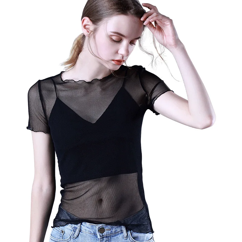 Сетчатые футболки топы 2020 летняя мода черная Прозрачная Сексуальная футболка