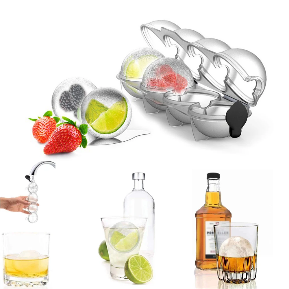 4 Cells Ice Cube Mold Round Sphere Ice Ball Mould DIY Instant Ice Cream  Maker Whiskey Cocktail Bar Accessories Kitchen Gadgets