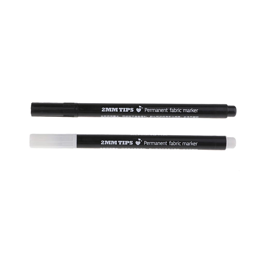2 Pieces 2mm Permanent Fabric T-Shirt Liner Marker Pens Textile Paint Cloth Painting Supplies Black White