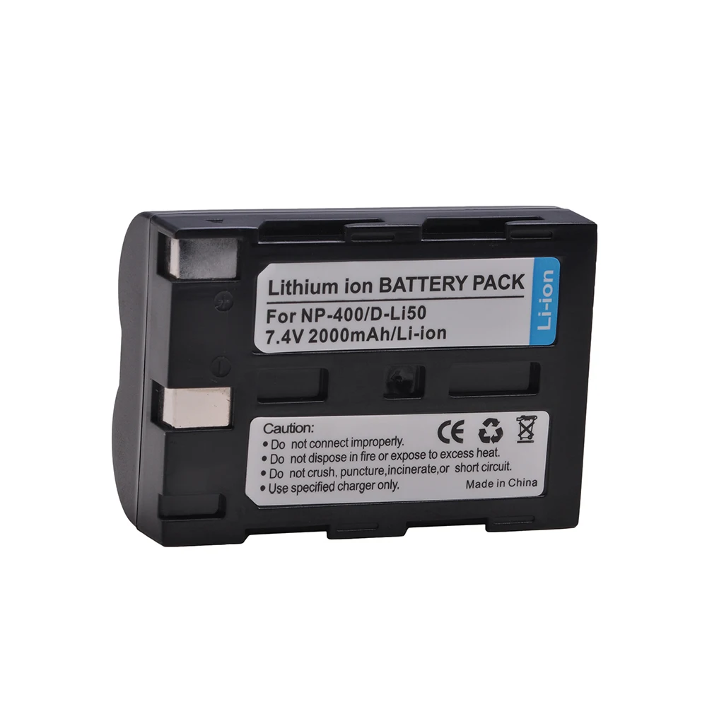Rechargeable Battery 2000mAh D-Li50 NP-400 NP 400 For Konica Minolta DiMAGE A1 A2 Pentax K10D K20D Dynax 5D 7D Sigma SD15 SD14 camera battery