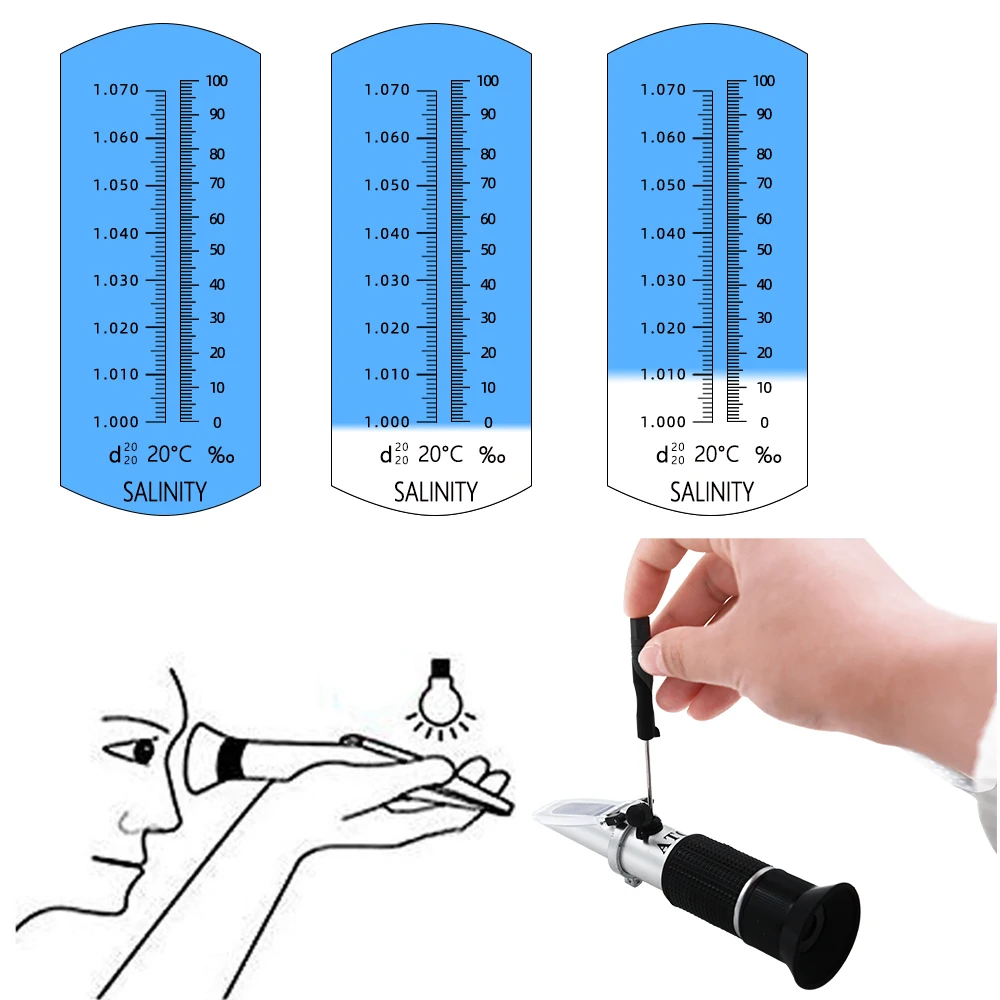 Refractometer Sea Salinity Meter Salt Water Concentration 1.000-1.070SG Aquarium Handheld Mariculture Breeding Gravimeter 0~100%