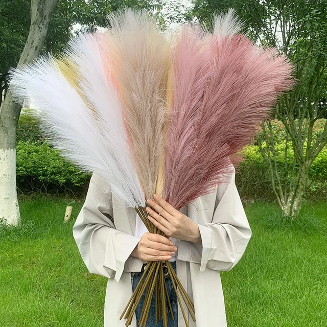 1P 85cm Artificial Pampas Grass Feather Faux Bulrush Reed Fake Phragmites  Plant for Wedding Home Vase