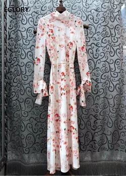 

Top Quality New 2020 Spring Long Dress Women Bow Tie Elegant Flower Print Flare Sleeve Asymmetrical Sexy Party Club Dress Chic