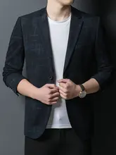 

England Style Men Navy Blue Shadow Pattern Blazers Fashion Slim Fit Smart Casual Business Suits Male Elegant Jacket Outfits 2022