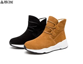 

RIBU ZONE 2019 Winter Boots Suede Ankle Snow Boots Warm Female Fashion Women Shoes Plush Insole Snow Botas