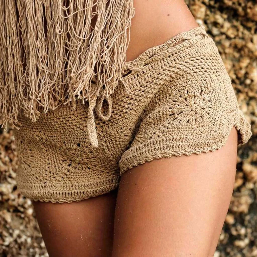 

Women Crochet Cotton Shorts Summer High Waist Beach Swimming Shorts Surf Board Casual Mini Sexy Knit Shorts Solid Home Shorts