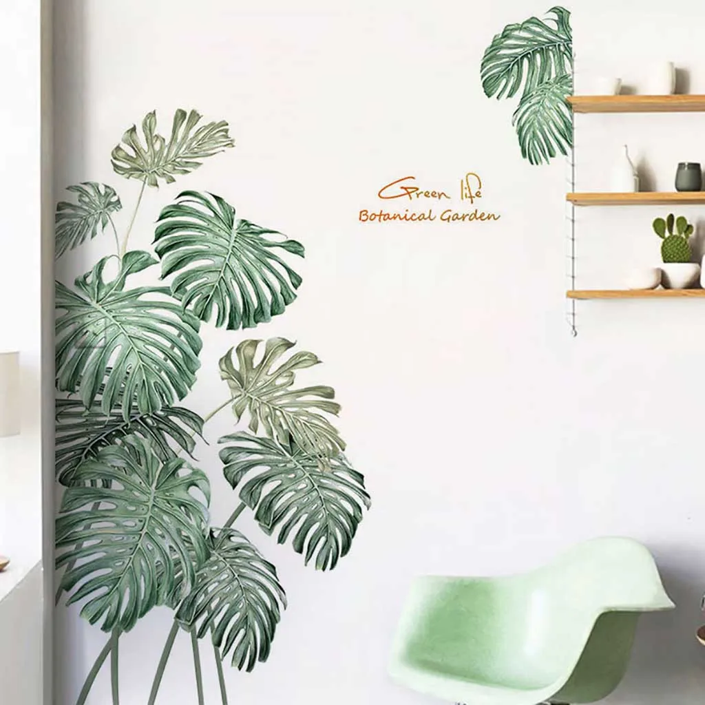 

Tropical Rainforest Plant Wall Sticker Green Banana Bamboo Leaf Inkjet Wall Stickers Home Children's Room Interior Wall Stickers
