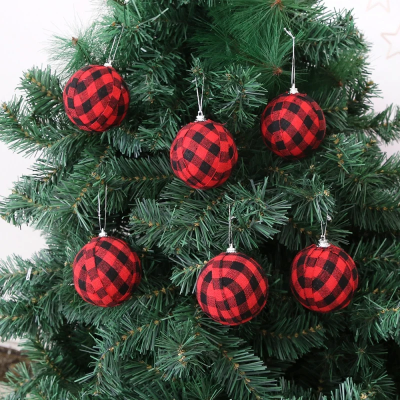 Buffalo Checked Christmas Ball Pendant 7CM Xmas Tree Window Hanging Decor Holiday Party Decoration New Year Gift 24PCS | Дом и сад