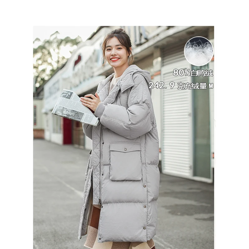 

INMAN Winter New Arrival Female Hooded Thick Multi Pockets Casual Long Section Down Coat