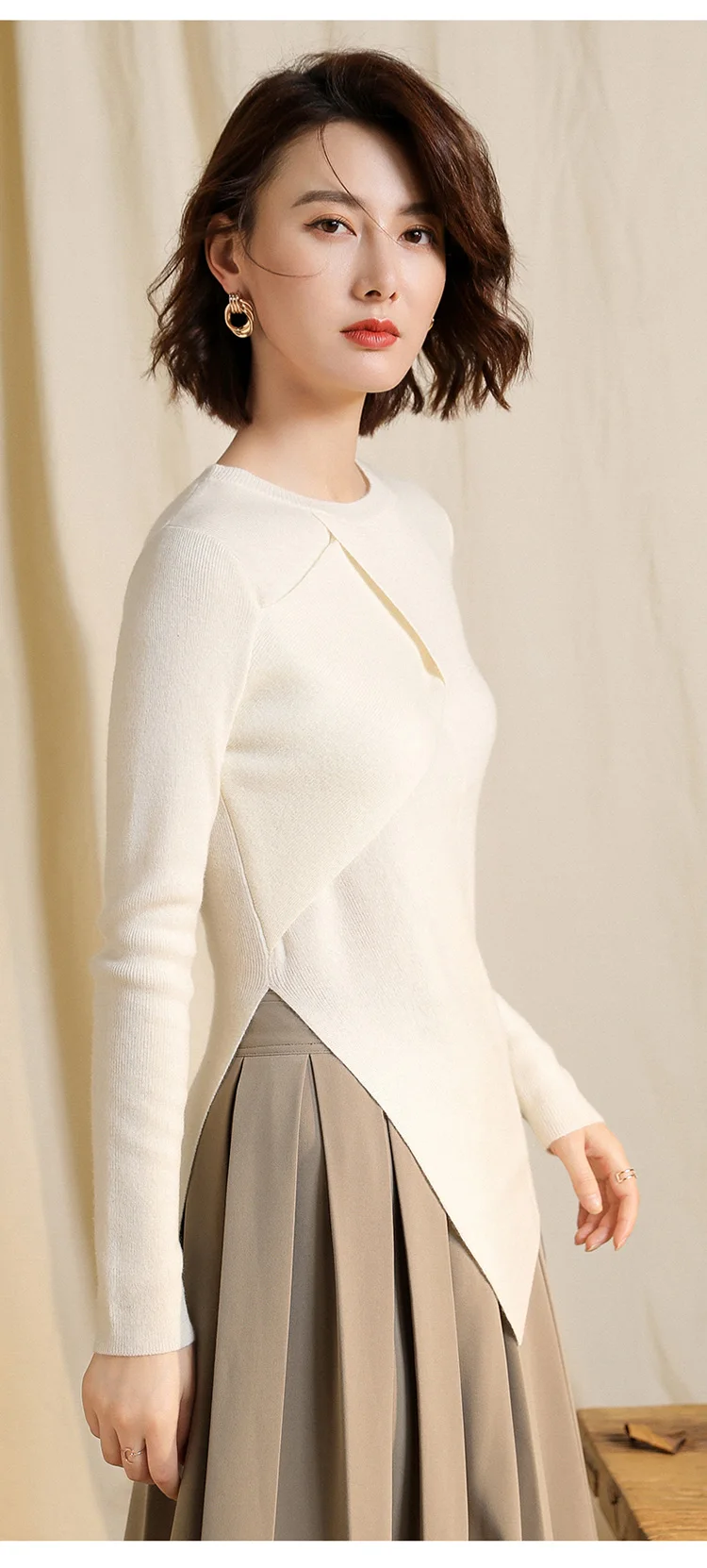 Женский вязанный кашемировый свитер осенне-зимний женский элегантный длинный рукав тонкий офисный женский теплый свитер куртка