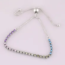 Новинка, 925 пробы, серебряный браслет, радужная теннисная сверкающая нить, регулируемый браслет, браслет, подходит для бусин, шарм, сделай сам, хорошее ювелирное изделие