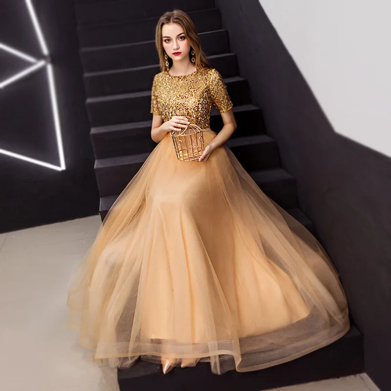 

2020 Real Sequin Evening Dress Female 2020 New Adult Chorus Student Performance Costume Conductor's Year President Style Autumn