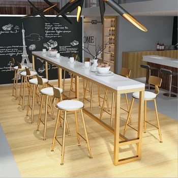 

Nordic solid wood bar table dining table combination iron cafe dessert shop against the wall high table leisure tea shop table a