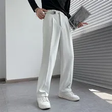 Blue/Black/White Suit Pants Men Fashion Society Mens Dress Pants Korean Loose Straight Casual Pants Mens Formal Trousers M-3XL