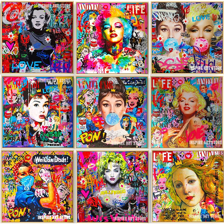 Портрет женщины граффити Поп-Арт холст картины плакаты и принты современные