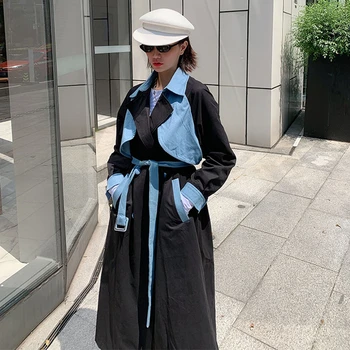 

2020 New Spring Long Trench coat women Fashion Double Breasted Belt High quality Trench coat Casual Business Outerwear FY76