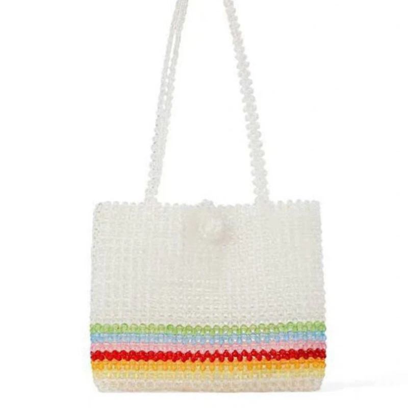 

ABZC-Minority Rainbow Handbags Handmade Beaded Bag Heavy Work Beads Package Ins Super Fire Handbag Woven Bag