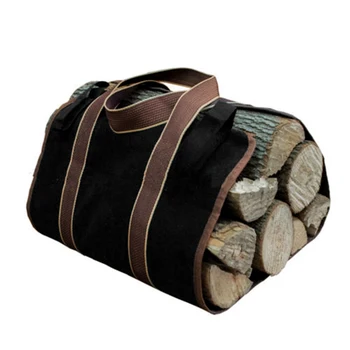 

Canvas Firewood Log Tote Bag Large Wood Carrier Bag Fire Caddy Portable Black