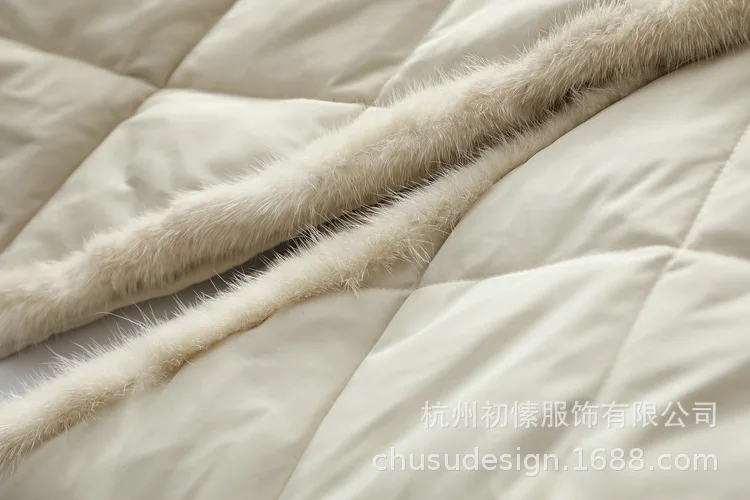 18 осенний легкий теплый не раздутый норковый мех отложной воротник средней длины Талия обнимает пуховик пальто-складка одежда