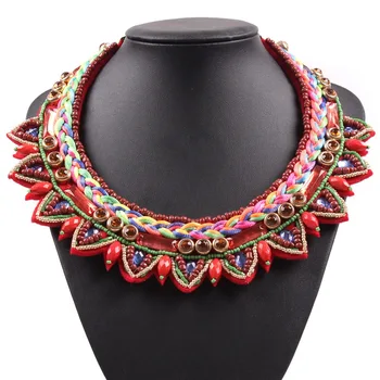 

Newest Arrival Fashion Brand Design 2020 Statement Rainbow Braided String Chain with Bead Choker Necklace for Women