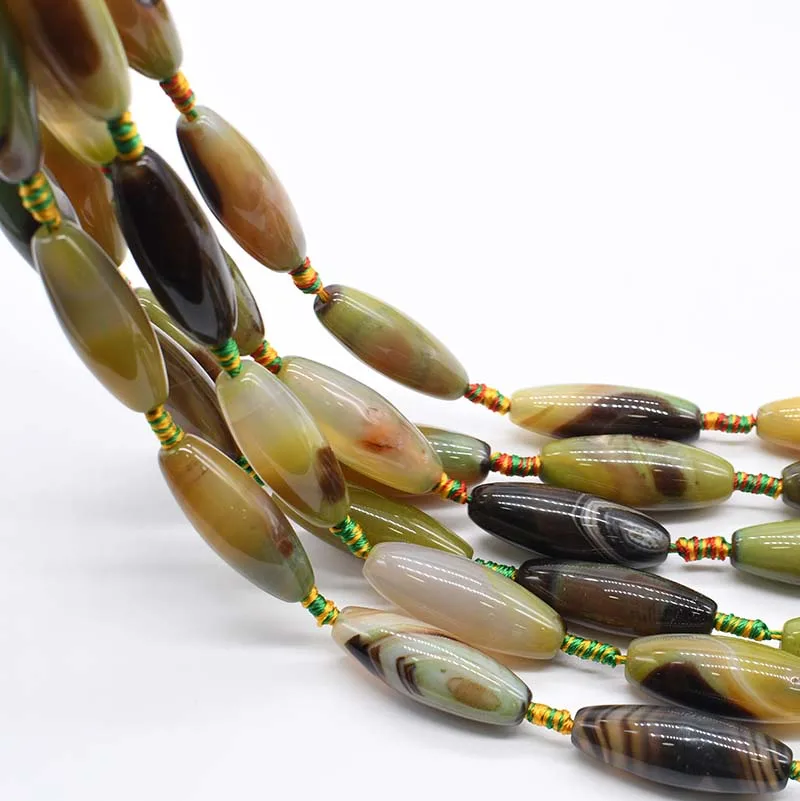 2strands / lot Natural oval agate olive smooth surface stone pattern loose bead For Woman DIY Necklace Bracelets Jewelry Making