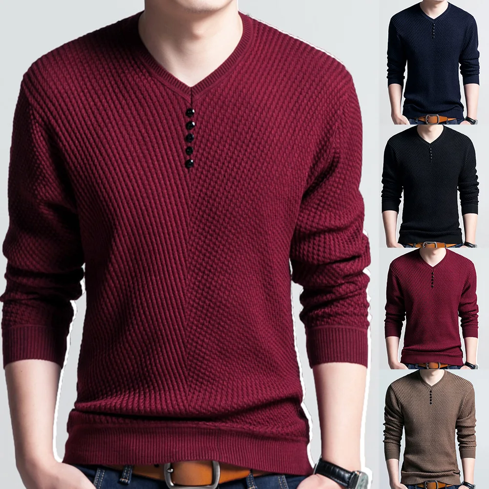 mens turtle neck Chic Autumn Winter Sweaters Men Solid Color V Neck Long Sleeve 2021 Pullover Knitted Pull Sweater Mens Sweaters  Male Knitwear crew neck sweater