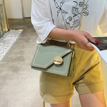 

ENVICHED 2020 Matcha green PU Leather chain design Crossbody Bags Women Small Chain Handbag Hand Bag Ladies Designer Evening Bag