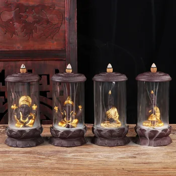 

Backflow incense burner purple sand creative Buddha statue golden Ganesha buddhism decoration zen buddhism decoration