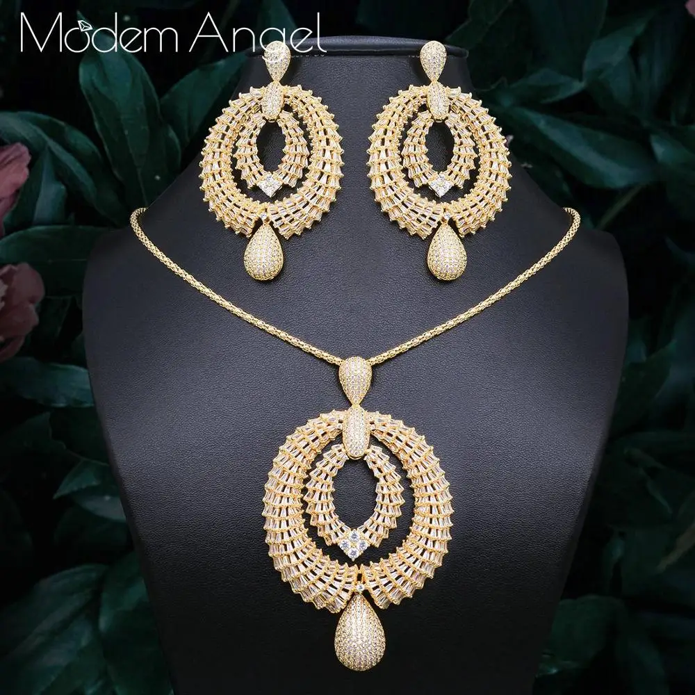 ModemAngel роскошный комплект ювелирных изделий в форме цветка кубический циркон