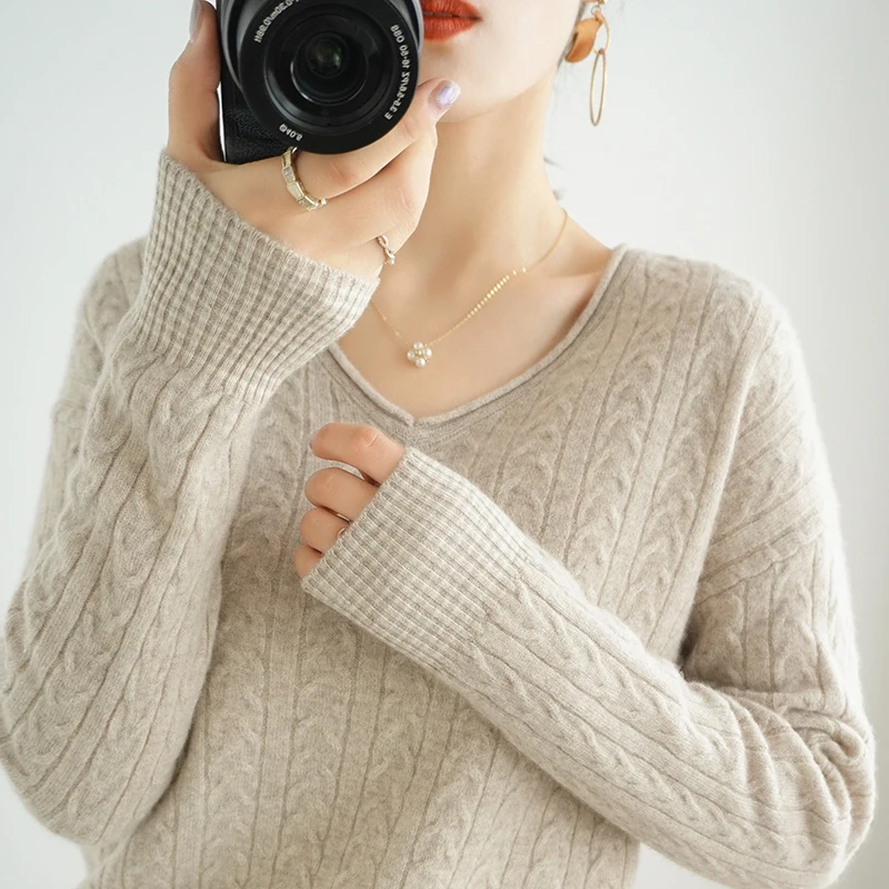 High-End Autumn Winter 100% Cashmere Sweater V-