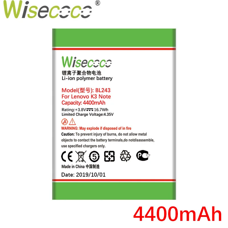 Wisecoco BL243 4400 мАч Батарея для lenovo K3 Примечание K50-T5 K50-T3S A7000 A5500 A5860 A5600 A7600 Батарея Замена