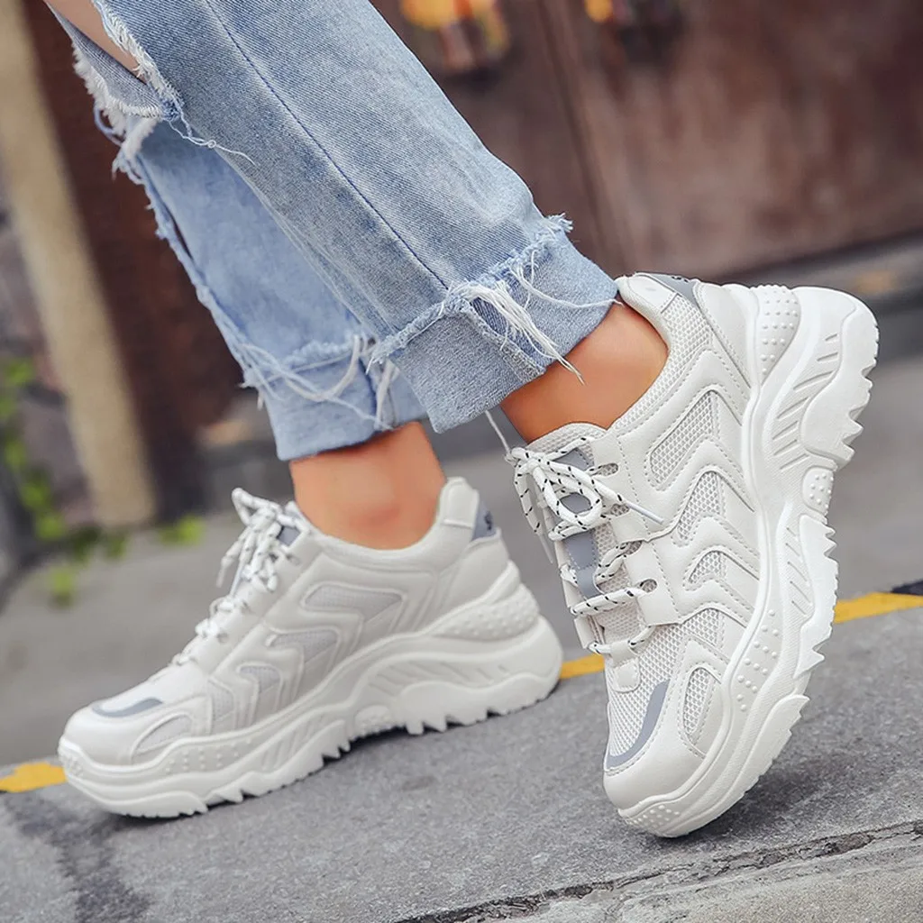 

Women Round Toe Lace Up Platforms Solid Color Shallow Casual Female Sneakers lace up Sport Running Walking Footwear Shoes 2019