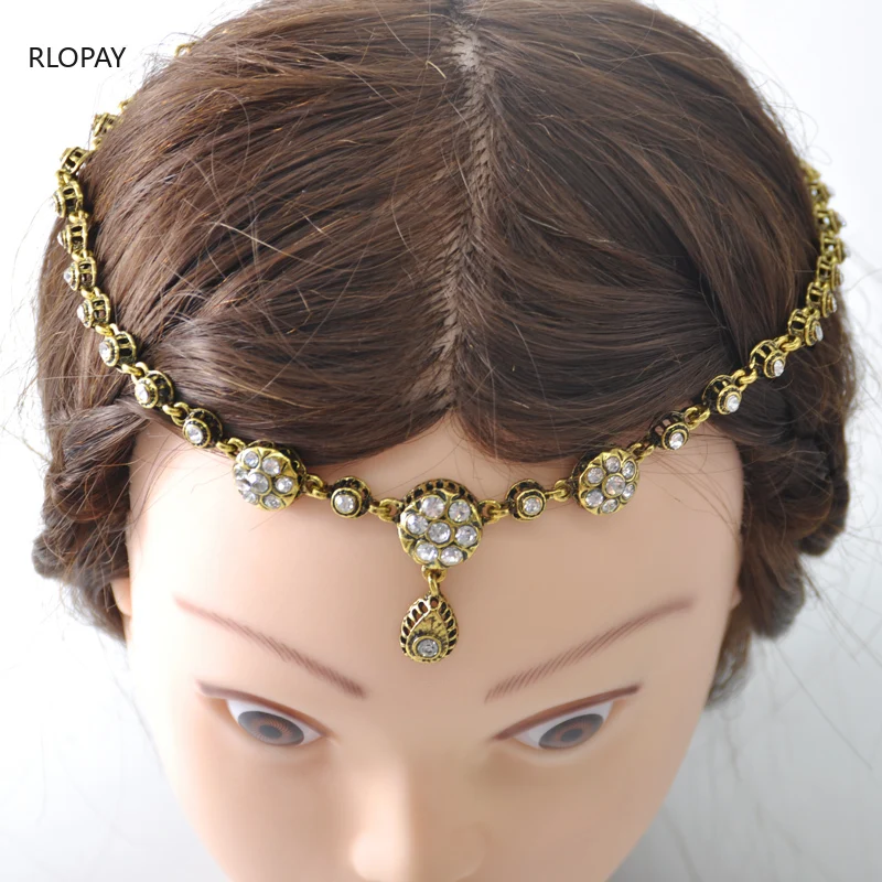 Античный свадебный головной убор с кристаллами, марокканский шик, свадебные аксессуары для волос, этническая цепочка на голову