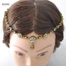 Античный свадебный головной убор с кристаллами, марокканский шик, свадебные аксессуары для волос, этническая цепочка на голову