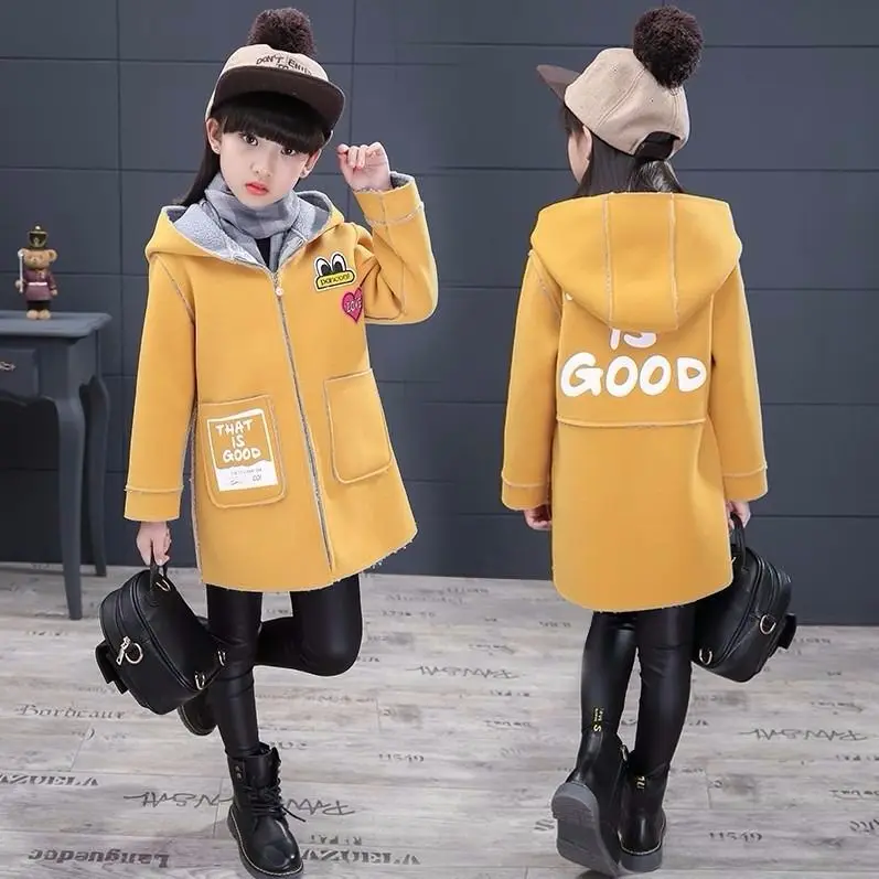 

Kid Woolen Coats for Girls Trench Blazer Toddler 2019 Girl Outerwear Wool Overcoat Hooded Girls Outdoor Parkas