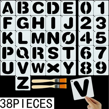 

38 PCs Plastic Alphabet And Number Stencils Set 10cm*10cm Reusable Painting Stencils For Learning Scrapbooking And DIY Handmade