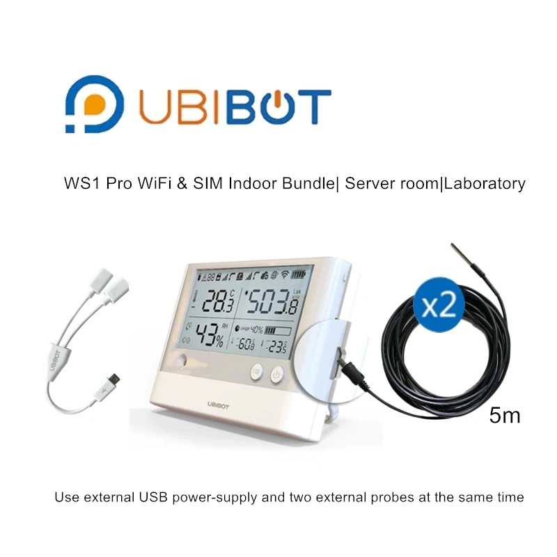 UbiBot WS1 Pro WiFi SIM комплект в серверной комнате лаборатория камера для хранения в помещении температура монитор регистратор оповещения температура - Комплект: SIM 5m Spiltter