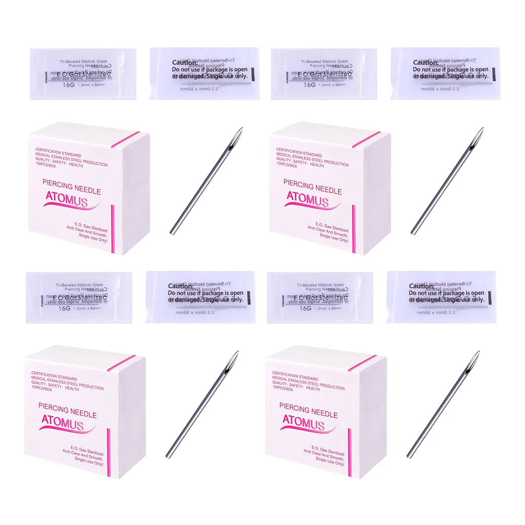 400 Pieces Piercing Needles Gauge (16G) Sterile Disposable for Lip Ear
