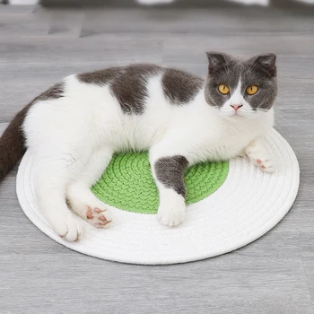 

Cat Scratching Mat Hand Craft Cotton Pad Round Summer Cooling Bed Cushion For Small Dogs Cats Puppy Sleeping Bed Pet Supplies