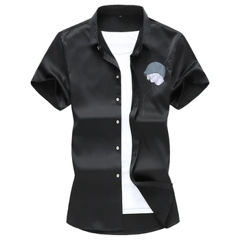 

Fashion Men Shirt Personality Print Short Sleeve Blouse tide Casual Wild Soild Color Plus Size Shirts Mens New Arrival