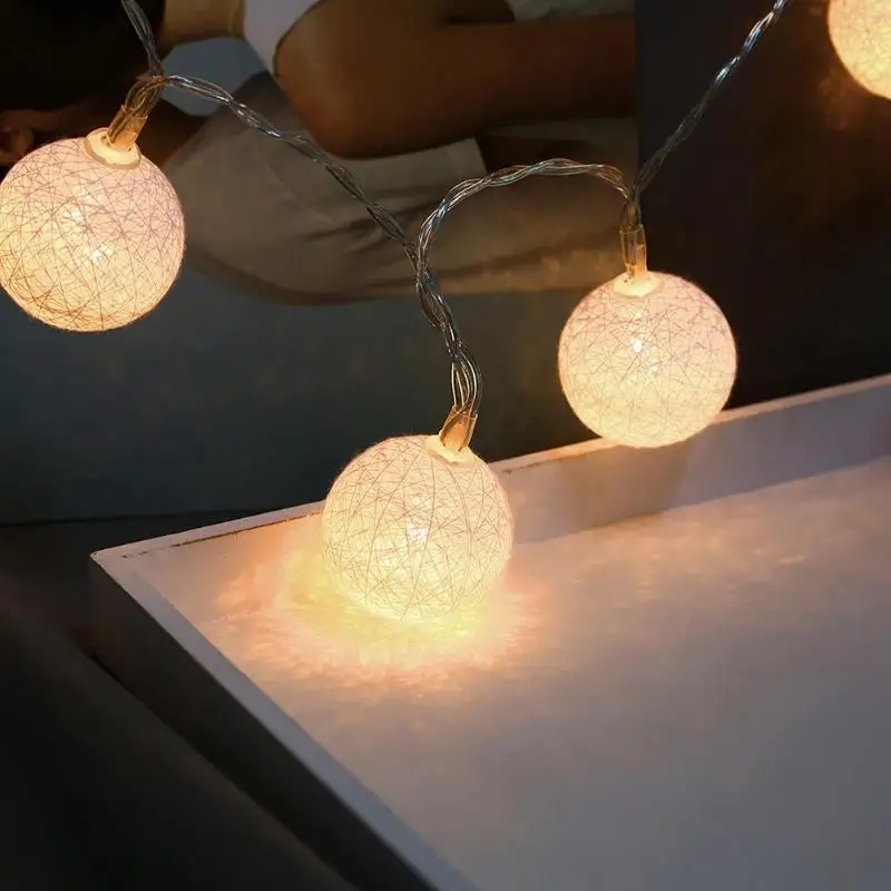 20LED гирлянда из хлопковых шаров, гирлянда, светильник s, сказочный светильник, праздничный Декор для спальни, струнный светильник s, хлопковый шар, светильник на цепочке, Рождественский светильник s