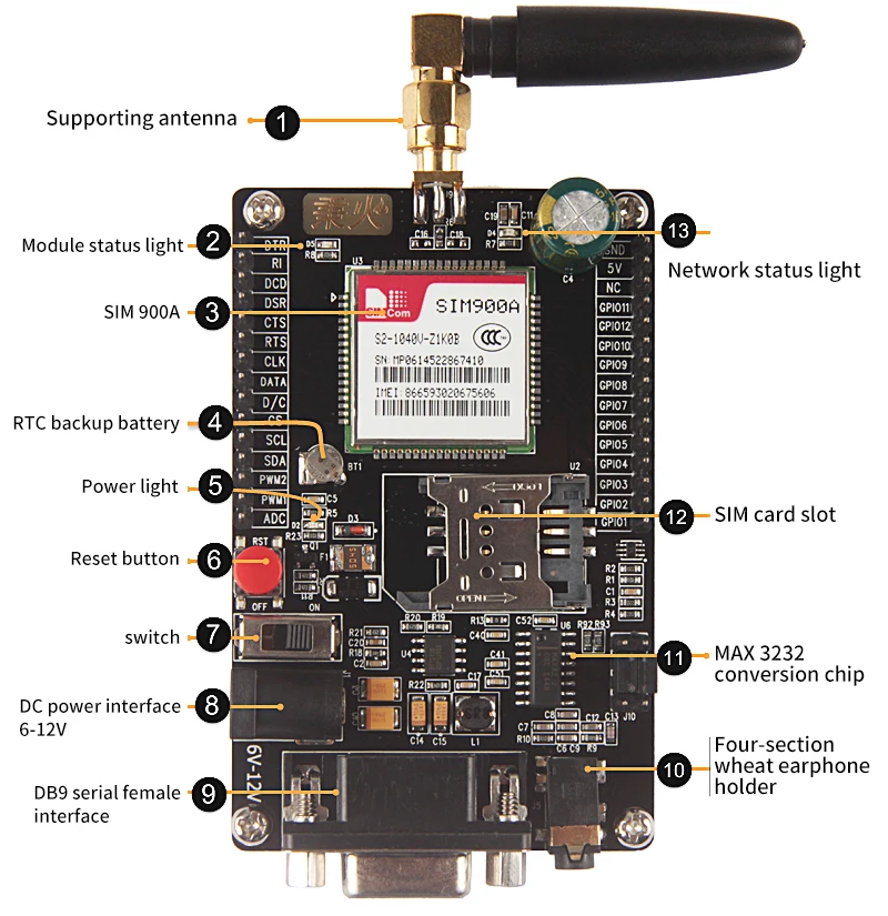 Пожарный дебюгер WF-SIM800A GSM/GPRS модуль SMS телефон макетная плата