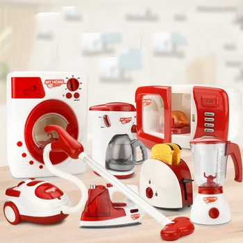 

Children Pretend Play Mini Simulation Kitchen Toys Household Appliances Coffee Machine Toaster Blender Vacuum Cleaner Cooker Toy