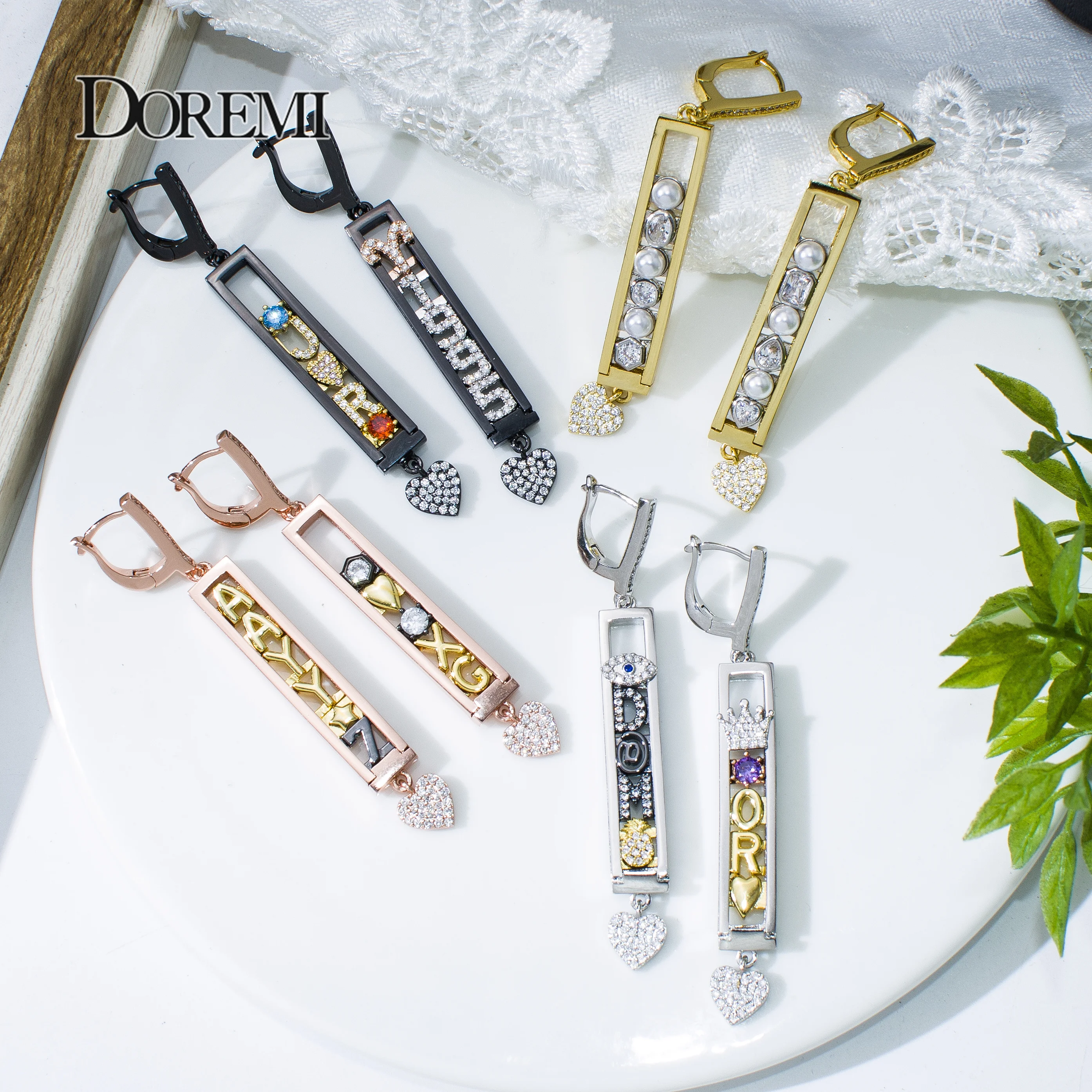 DOREMI Unique Custom Letter Earrings with Slide Charms Copper Personalized DIY Slider Drop Earrings With Cute Names Women Gifts