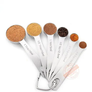 

6pcs Measuring Cups And Measuring Spoon Scoop stainless steel Handle Kitchen Measuring Tool