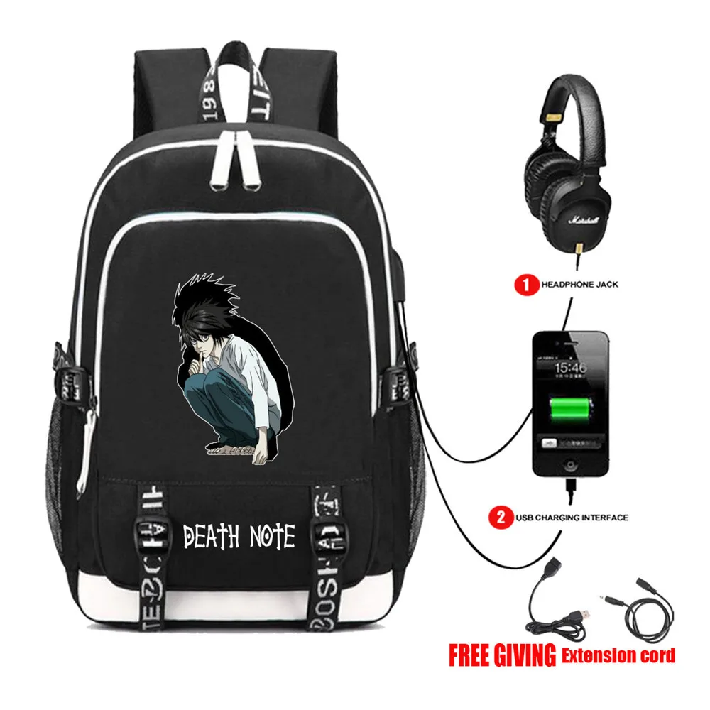 12 Рюкзак для косплея с надписью «Death Note», USB зарядка, разъем для наушников, школьные сумки с мультяшным принтом, Повседневная дорожная сумка для ноутбука - Цвет: 12