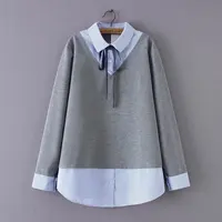 Women's Loose Stripe Tops, Female Hoodies, Plus Size Sweatshirts, Casual Clothes, Fake Two Pieces, Spring, Autumn