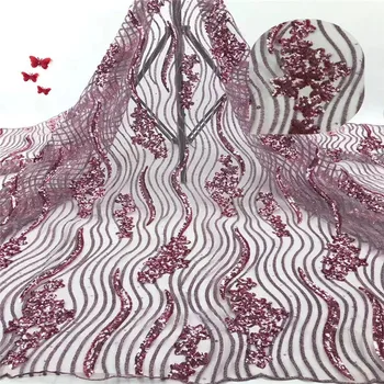

Madison 2019 Latest French African Lace Fabric With Sequins High Quality Nigerian Tulle Lace Fabric For Wedding Dress