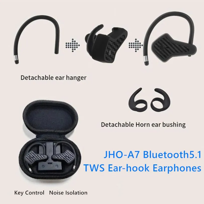 

JHO-A7 Bluetooth5.1 TWS Ear-hook Earphones Key Control Detachable Ear Hanger Ear Bushing Headset Noise Isolation Sport Headphone